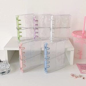 Mini 3-ring clear PVC nail art storage binder with colorful spines and elastic strap