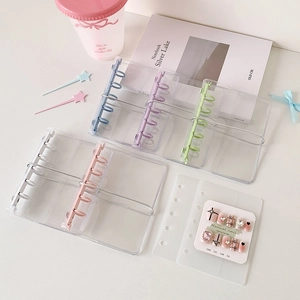 Transparent PVC 3-ring mini binder for nail art storage with colorful elastic straps