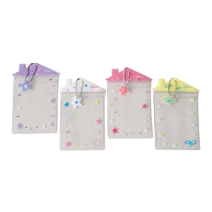 Porte-cartes en PVC transparent en forme de maison avec pendentifs étoile et nœud