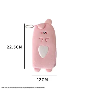 Pink plush cartoon animal pencil case with dimension labels 22.5cm by 12cm