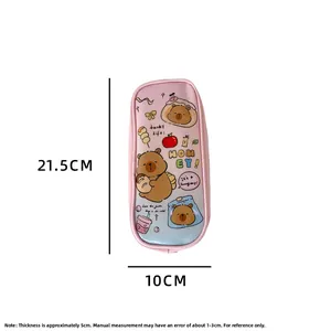 Pink cartoon bear pencil case size detail showing 21.5cm length and large capacity