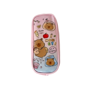 Pink bear cartoon pencil case with large capacity and cute lucky life prints