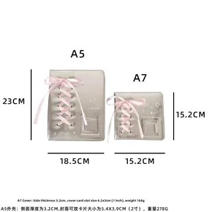 Comparison of A5 and A7 silver ballet style binder sizes with ribbon detail