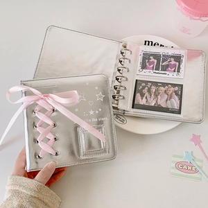 Silver mirror PU photocard binder with ballet ribbon and pink star details