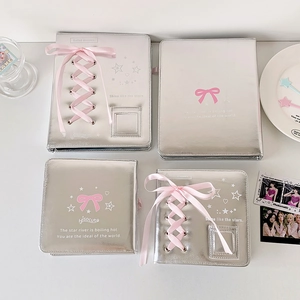Silver A5 A7 photocard binder set with pink ribbon bows and Ballet dreams design