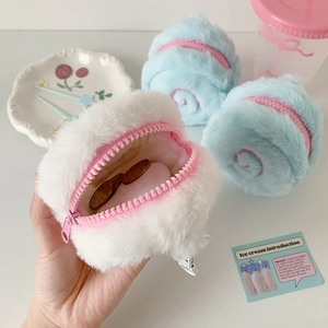 Japanese style plush cake roll coin purse with blue and white colors and zipper