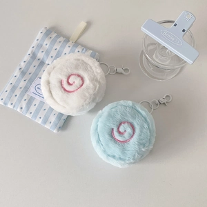 Set of two soft plush naruto fish cake pendants in white and light blue with metal clips