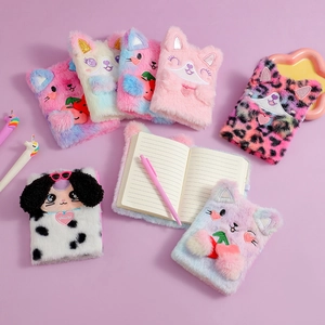 Cute plush cartoon animal notebook set with cat and dog covers for children writing