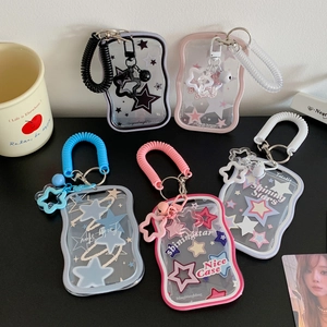 Transparent photocard holders with star patterns and colorful spring lanyards in five colors