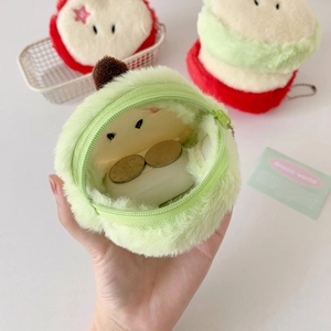 Cute apple plush coin purse and earphone pouch with zipper in red and green