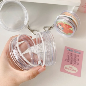 Clear circular PVC ita bag keychain holder with white zipper for anime badges