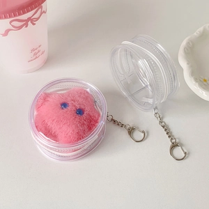 Clear PVC badge storage bag with zipper and keychain for anime pins and plushies