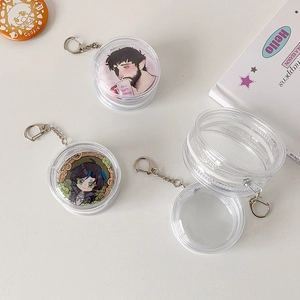 Clear round PVC ita bag mini pouch for anime badge display with metal keychain