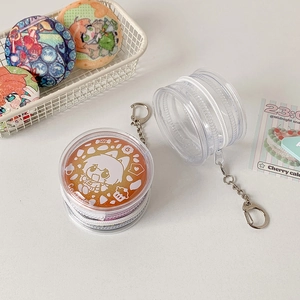 Round clear PVC badge storage case with zipper and keychain for anime pins and dolls