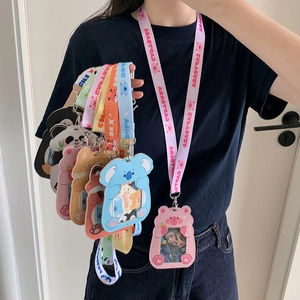 Cute cartoon animal card holders with matching lanyards featuring panda and koala designs