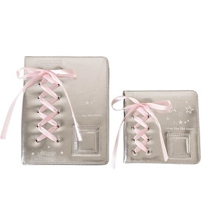 Silver metallic photocard album with pink ballet ribbons and star patterns in two sizes