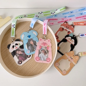 Collection of cartoon animal PU card holders including panda and koala with lanyards