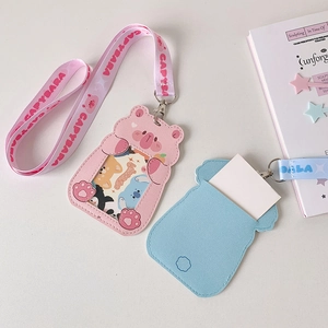 Cute cartoon PU leather ID card holder with capybara and koala themes and lanyards