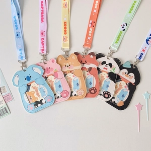 Detail of cute animal panda and koala card holders with matching lanyards