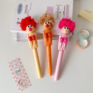 Cartoon robot boxing pens with fuzzy hair in yellow, orange and pink colors