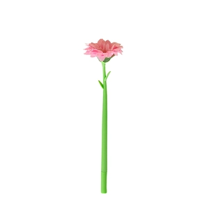 Creative pink gerbera daisy flower shaped writing pen with realistic green floral stem