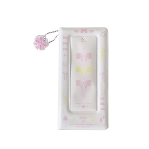 White PVC photo album with pink bowknot pattern and a hanging butterfly charm