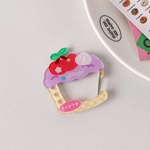 Acrylic cupcake carabiner keychain with purple checkered pattern and cherry detail