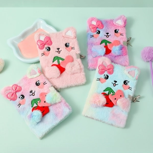 Cute Plush Cat Notebook A5 With Metal Lock And Key Faux Fur Secret Diary Journal For Girls Students Novelty Stationery