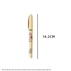 Detail view of cartoon capybara pen with 14.2cm scale and black ink refill feature