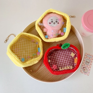 Star plush doll clear display pouch with metal keychain for anime figures and pins