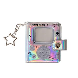 Holographic Y2K 2-inch mini photo album with star keychain and laser PU material