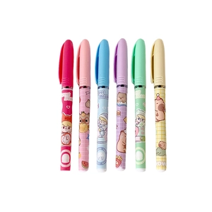 Set of 6 colorful Sweet Bean cartoon gel pens with cute character prints and grid patterns