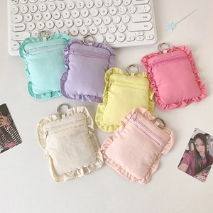 Ruffle fabric photo card holder keychain set in multiple pastel candy colors