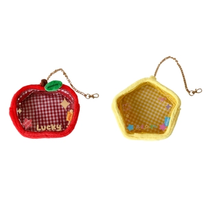 Cute apple and star shaped plush doll display bags with transparent PVC window and chain