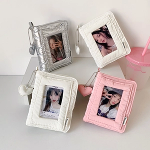 Hisocute Quilted Heart Photo Card Binder Kpop Collect Book With Heart Pendant Mini Photo Album For Cards Storage