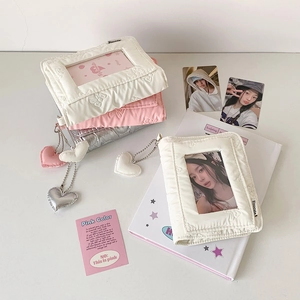 Quilted mini binder photo album with heart chain pendant in white, pink, and silver