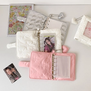 Silver quilted 3-inch photo album for photocards with magnetic buckle and heart charm