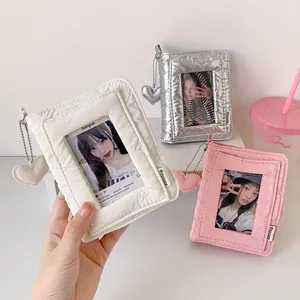Quilted silver and pink 3-inch photocard binders with cute heart pendants and straps