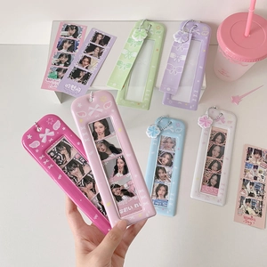Pastel PVC photo card holders with bow charms and metal chains for long photo strips
