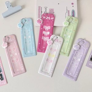 Pastel bow-themed acrylic photocard holders with matching beaded chains in six colors