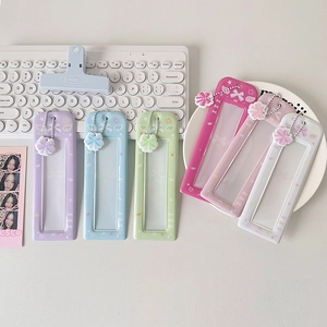 Colorful PVC photo card holders with flower charms in six pastel colors and clear windows