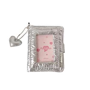Silver quilted heart card album with heart pendant and transparent photo window