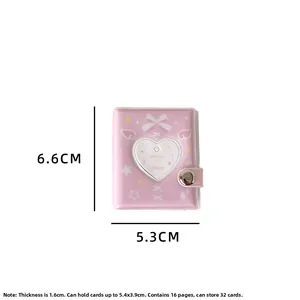 Pink heart-shaped cutout mini photo album with bow design and precise size measurement
