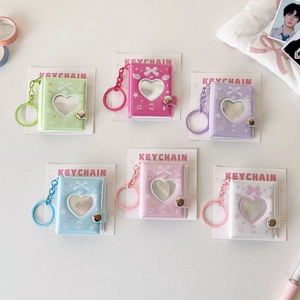 Mini photo card holders with heart window and matching chains in various pastel colors