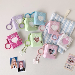 Mini Photo Album Photocard Holder Keychain Heart Cutout PVC Portable Cartoon Star Bow Design For Students Fans