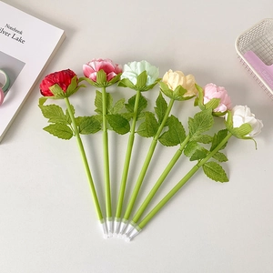 6er-Set kreative Kugelschreiber in Blumenform mit bunten Stoffblüten und grünen Stielen