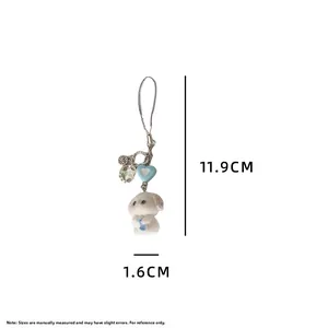 Spécifications de taille pour le mignon porte-clés lapin en peluche blanc avec cœur bleu
