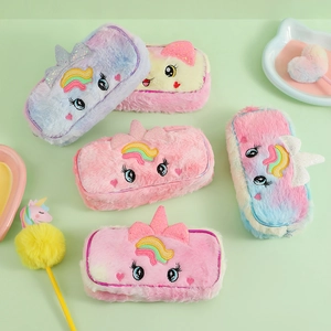 Unicorn Plush Pencil Case Soft Stationery Bag With Rainbow Embroidery For School Students Cute Cartoon Organizer