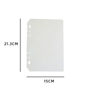 Detailed size chart showing A5 6-ring binder dividers with 21.3cm height and 15cm width