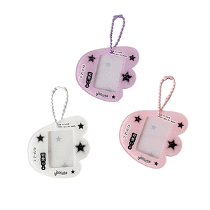 Cute glitter wing photocard holders with bead chains in pink, purple, and white colors